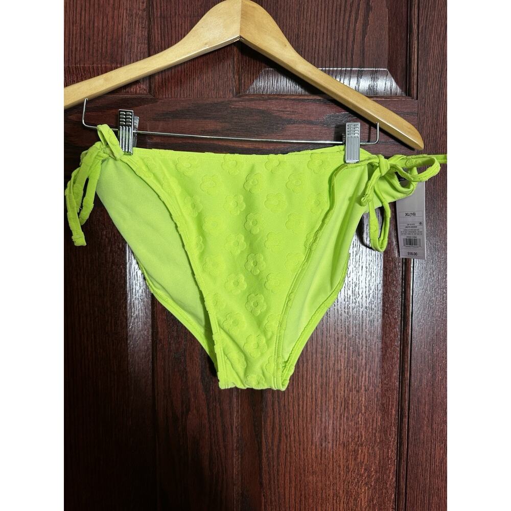 Wild Fable Lime Floral Texture Cheeky Bikini Bottoms Side Tie Low Rise NWT XL